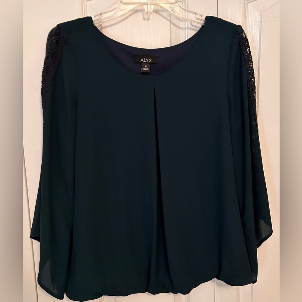 ALYX: Green 3/4 sleeves trimmed with lace, elastic waist,  and lining, size M